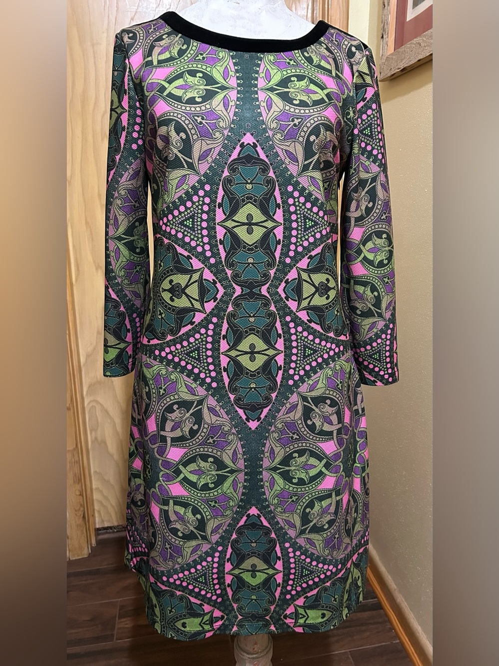 Custo Barcelona Multicolor Long Sleeve Geometric Print Shift Dress
